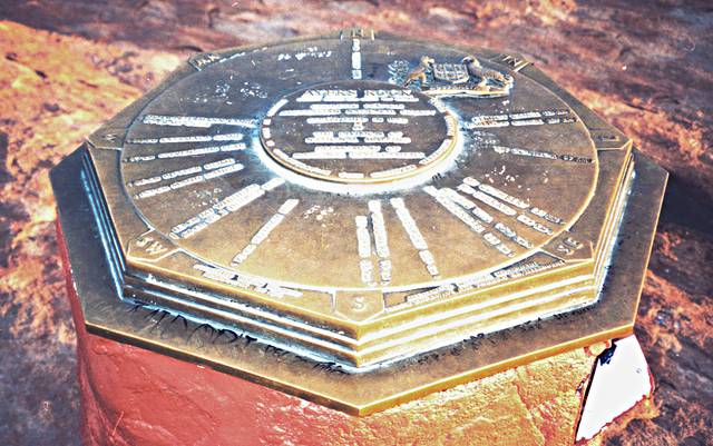 A compass plate on the top of Uluru