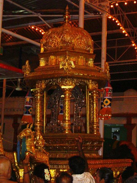 Gold plated chariot pulled around the temple