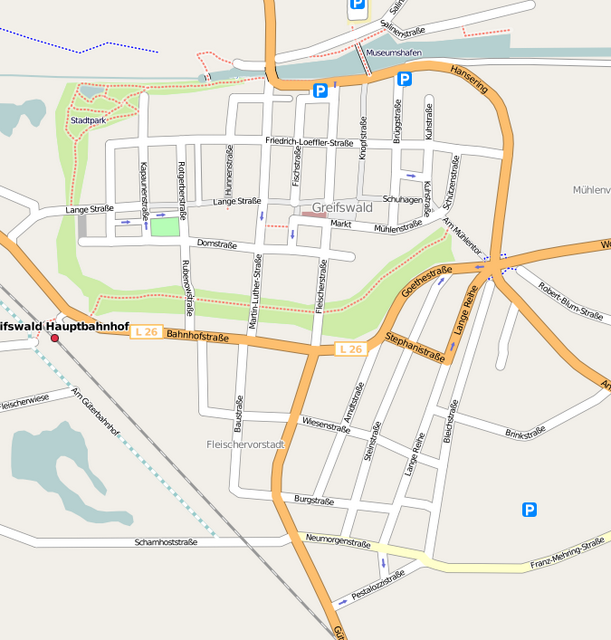 Map of Greifswald town centre