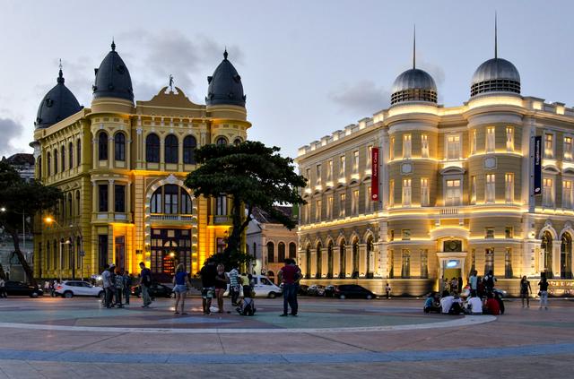  Historic buildings at Marco Zero Square in Recife Antigo