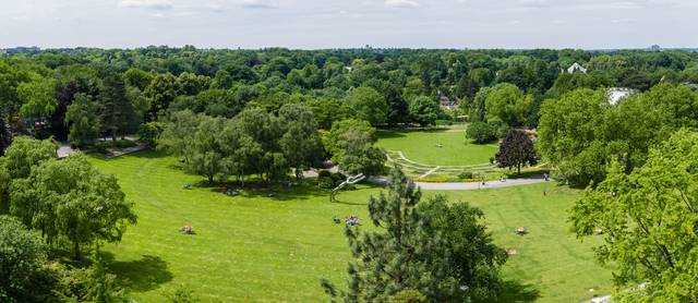 View of Grugapark botanical garden from a tower inside the park