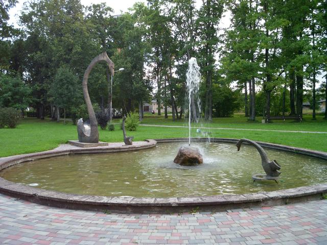 A swan fountain in a park in Gulbene