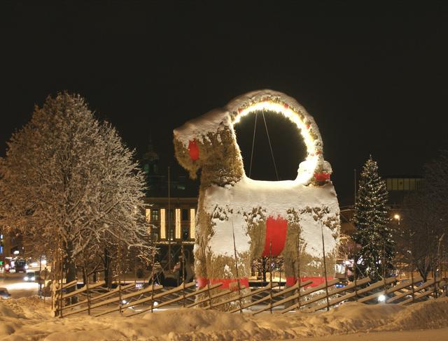The Gävle Goat, a Christmas decoration known to be targeted by arsonists.