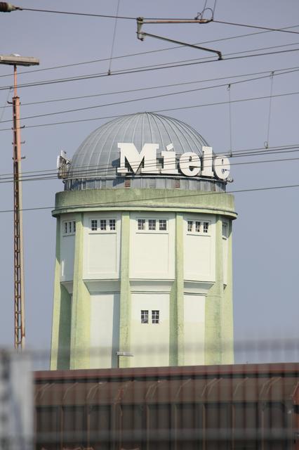 Water tower with Miele advertising