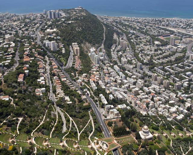 View of Haifa, the tip of the Carmel and Shrine of the Báb