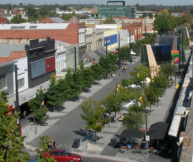 View of Hargreaves Mall from the central multi-storey parking lot.