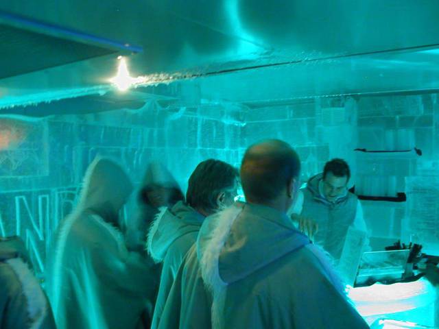 Chilling out at the Arctic Icebar, at restaurant La Bodega