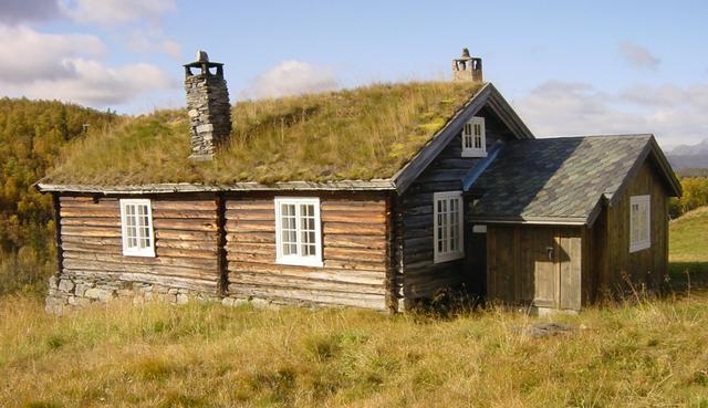 Farmhouse with sod roof.