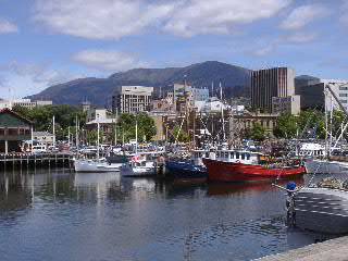 View of the Hobart central business district and Mt Wellington from Constitution Dock