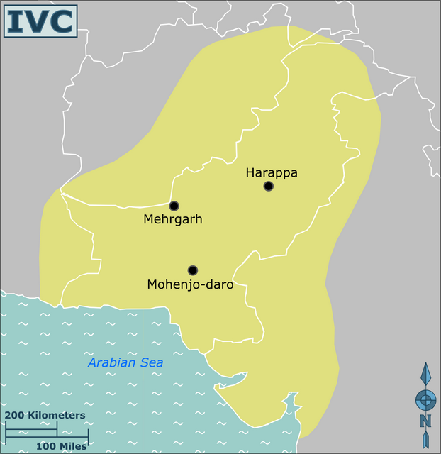 Indus Valley Civilization in yellowCurrent national borders in white