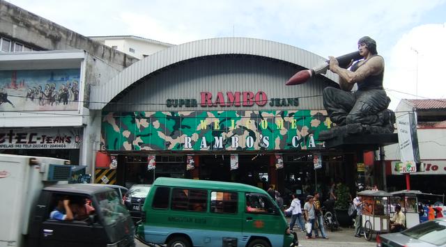 Jeans stores along Jalan Cihampelas try to attract attention with huge statues.