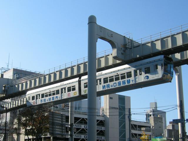 The suspended tracks of the Chiba Urban Monorail