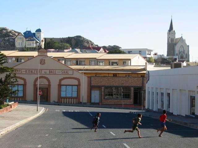 German colonial buildings: Kapps Konzert und Ballsaal, with Felsenkirche (right) and Goerke Haus (left) in the background