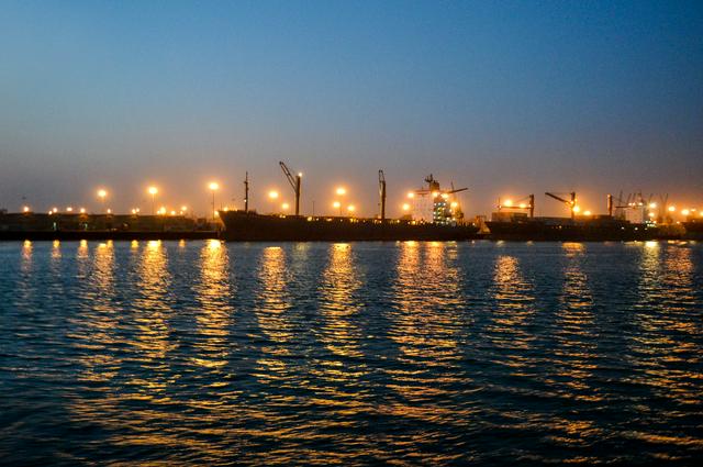 Karnaphuli River at night with a view of Chittagong Port