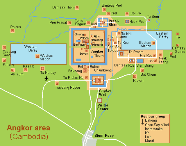 Map of temple locations in Angkor Archaeological Park