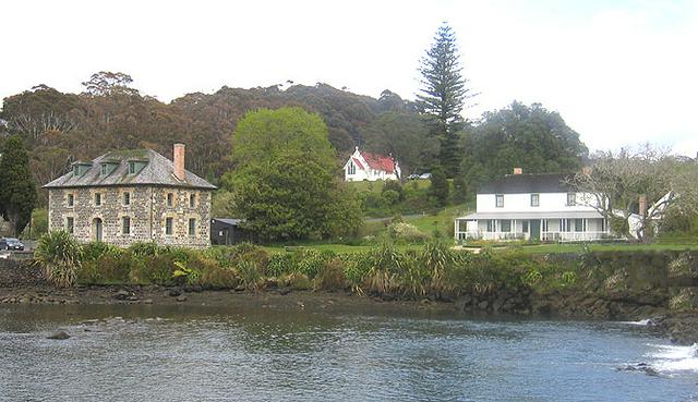 Stone Store at left, St James at rear, and the Mission House on the right