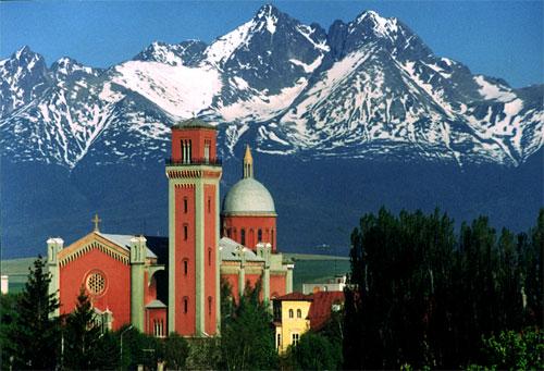 The Lutheran Church of Kežmarok, with the Tatra Mountains in the background