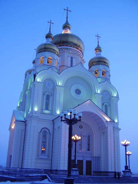 The Transfiguration Cathedral in winter blue