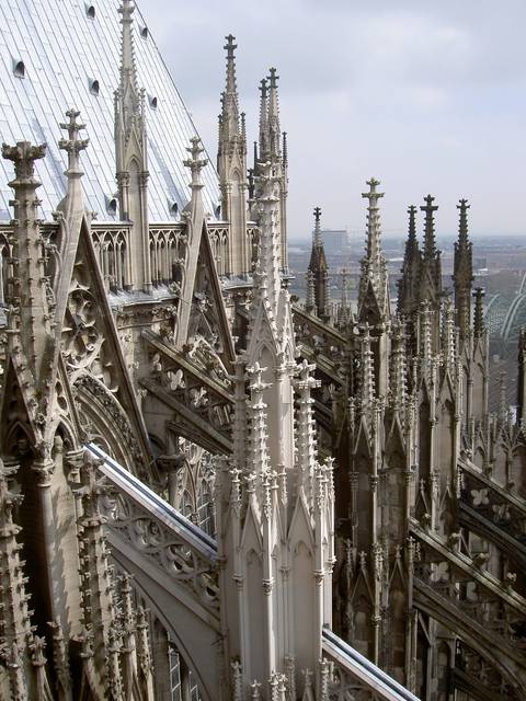 The flying buttresses and pinnacles of the Medieval east end of Cologne Cathedral