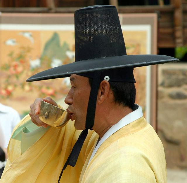 A village man drinking tea in Hahoe Folk Village