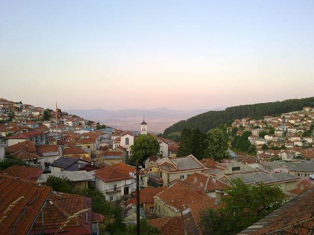 View of the town sitting high above the Pelagonia plain