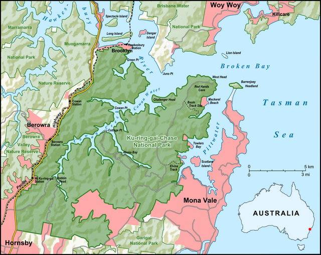 Map of the Ku-ring-gai Chase National park