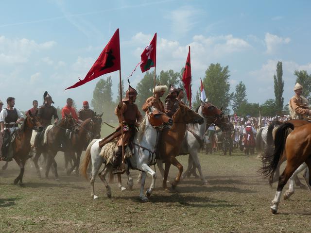 Horsemen in Kurultaj, an annual reenactment festival held in Bugac on the Great Plain