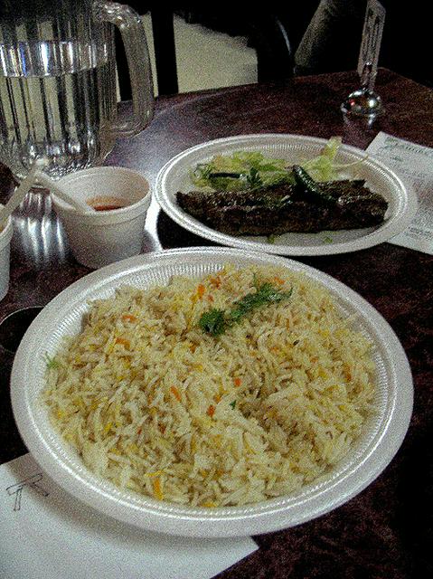Plain rice and Lahori lamb kebab.