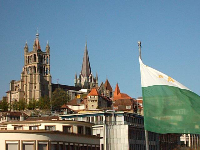 Lausanne's Cathedral as seen from the Grand Pont