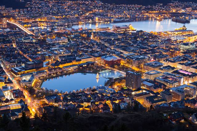 Sentrum, the very centre, is the area around the lake and just north of the lake (right hand). The hill in the background: Museums and Johanneskirken.