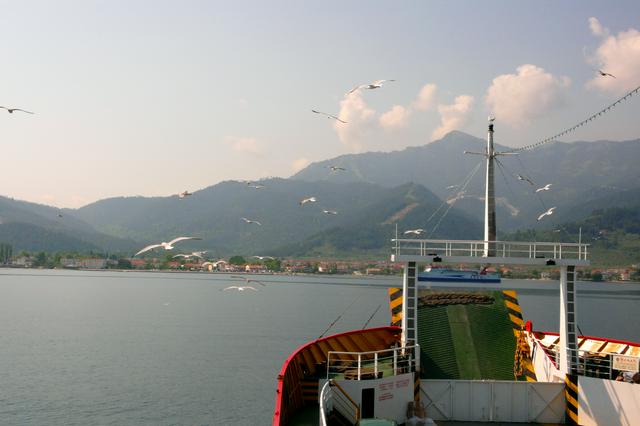 Approaching Thasos by ferry boat from Keramoti