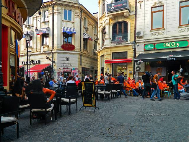 Lipscani street is packed with bar, restaurants and cafes