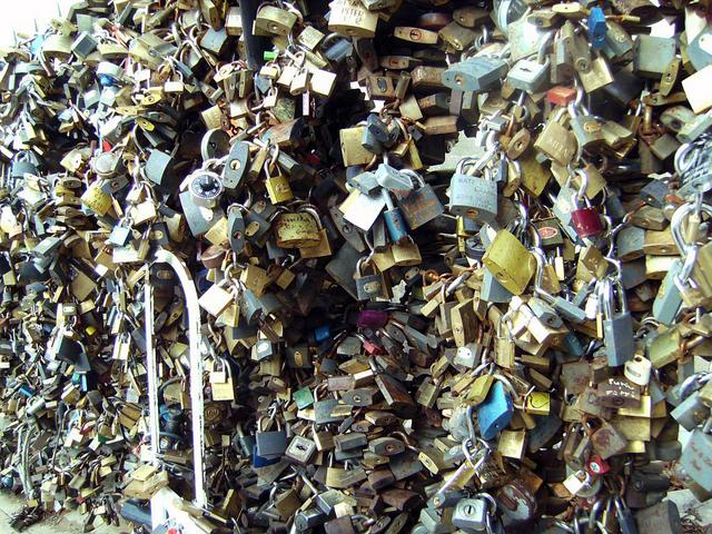 Love padlocks in down-town