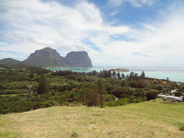 View across the lagoon to Mount Gower