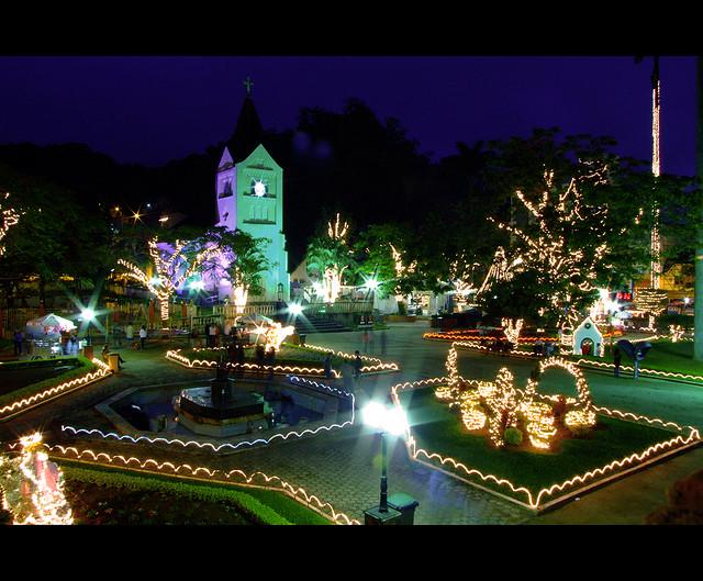 Lutheran Church and Dr. Arthur Gerhardt square during Christmas time