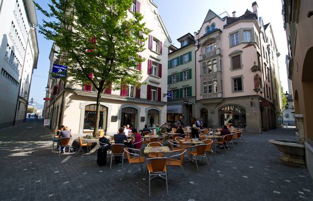 A café in one of the many small old town squares in Lucerne