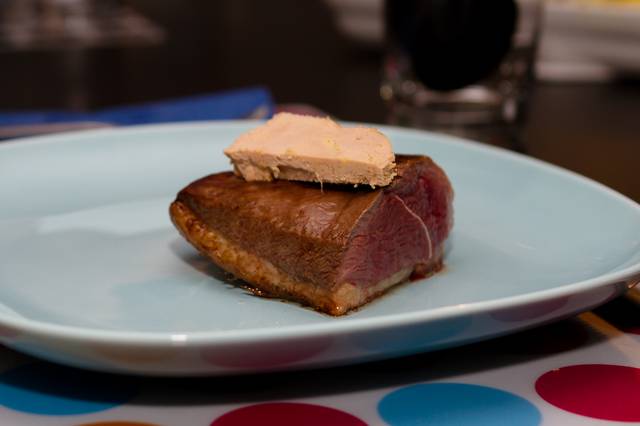 Filet of duck breast covered by a slice of foie gras