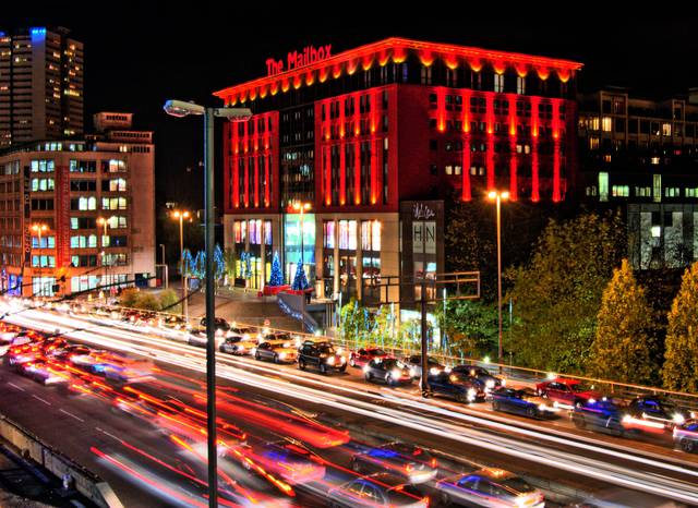 The Mailbox viewed from the front, across The Queensway inner ring road