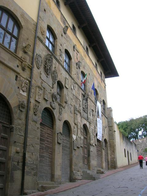 Bas reliefs of noble coats of arms decorate the facade of this building