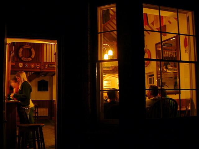 A view of the Tavern at night