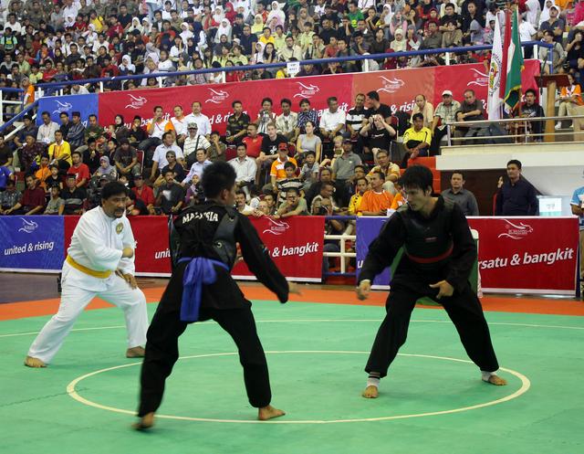 A silat match taking place.