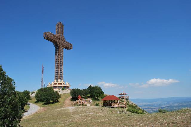 The Millennium Cross stands atop Mount Vodno