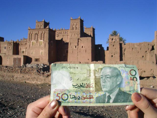  50-dirham banknote with the casbah of Amerhidil, near Skoura, in the background
