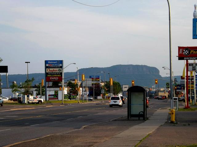 Mount McKay looms on the horizon, as seen in this view from Memorial Avenue in Intercity.