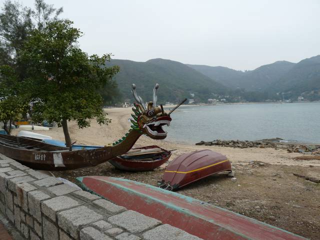  Dragon Boat on the beach at Silver Mine Bay, Mui Wo, Lantau Island, Hong Kong