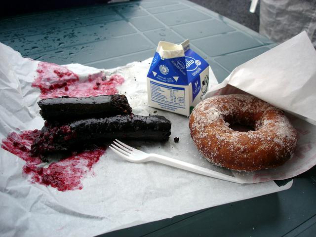 Culinary nirvana Tampere style: blood sausage, lingonberry jam, milk and a donut