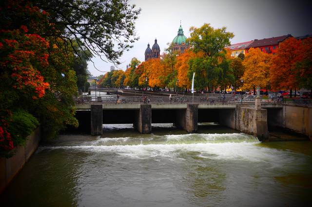 One of the arms of the Isar river in the Altstadt district