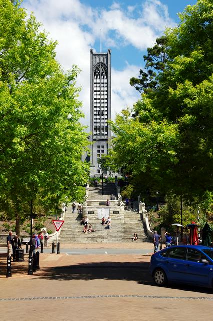 Church Steps (sometimes called the Cawthron Steps) from Trafalgar Street up to the 60s bell tower of Nelson's Christ Church Cathedral