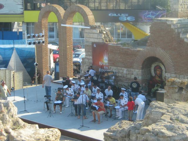 Orchestra preparing for performance at Nesseber's open air music scene