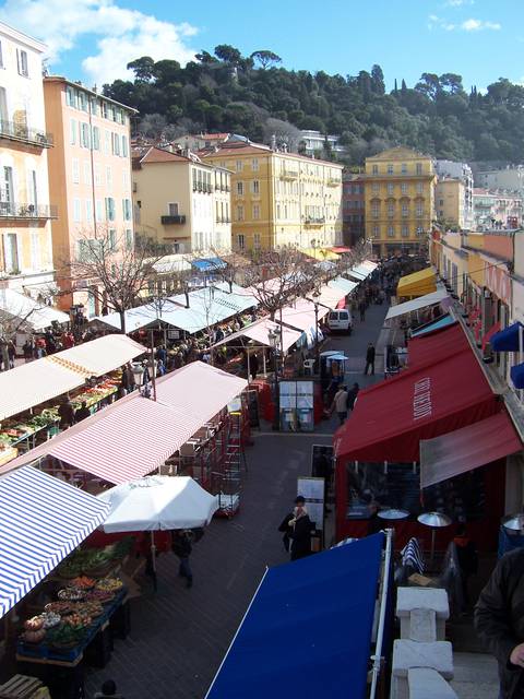 Flower and food market in old quarter